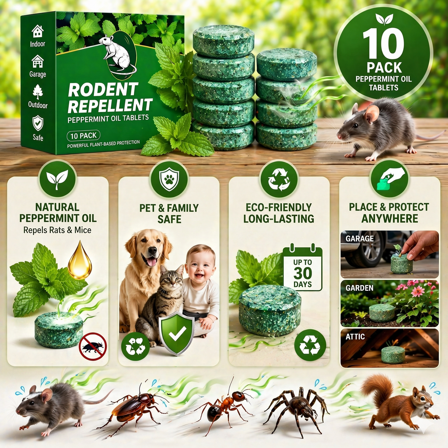 RZXEA™ 💥LAST DAY SALE 50%OFF💥🟢 Natural Peppermint Rodent Repellent Tablets – 10 Pack