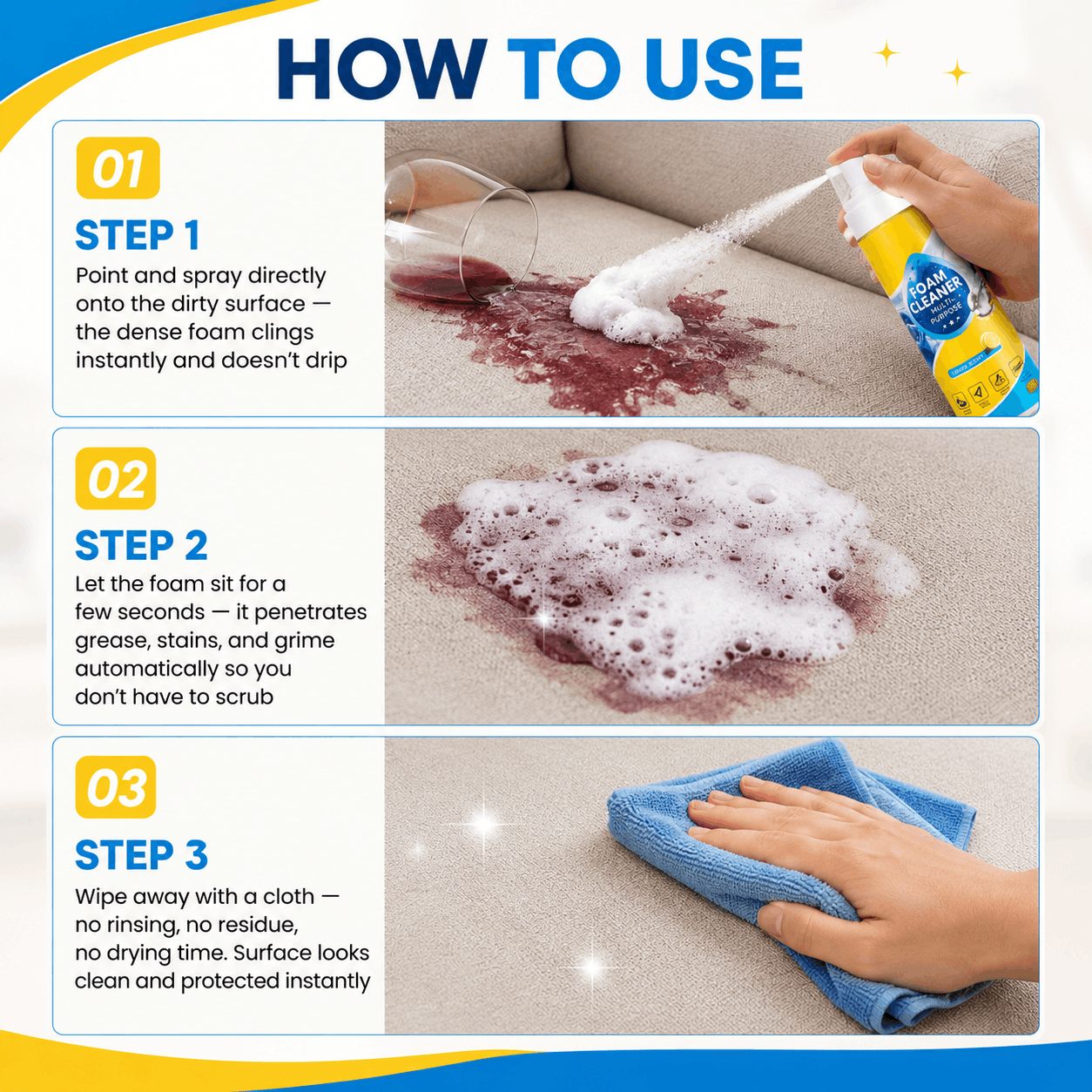 ⚡Limited Stock!!!🔥Last Day 60% OFF🔥 Foam No-Rinse Cleaner — Spray, Wipe & Done