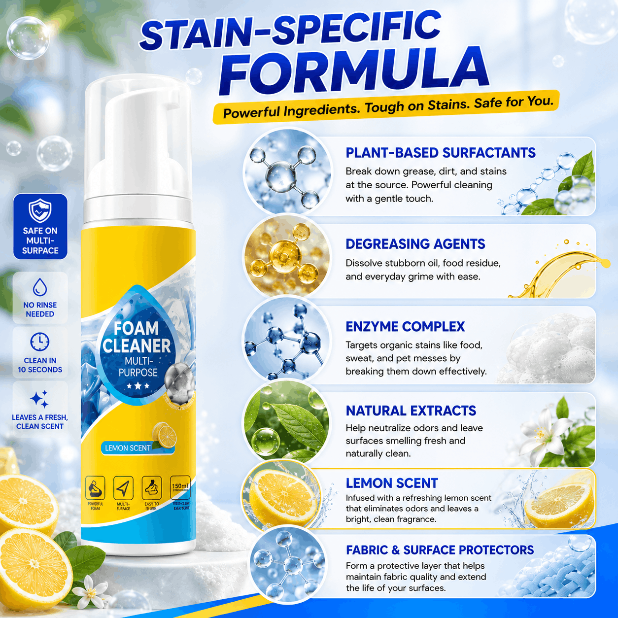 ⚡Limited Stock!!!🔥Last Day 60% OFF🔥 Foam No-Rinse Cleaner — Spray, Wipe & Done