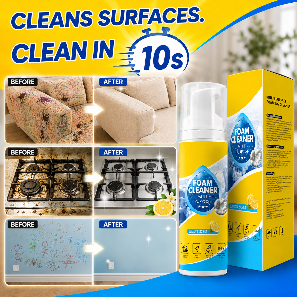 ⚡Limited Stock!!!🔥Last Day 60% OFF🔥 Foam No-Rinse Cleaner — Spray, Wipe & Done