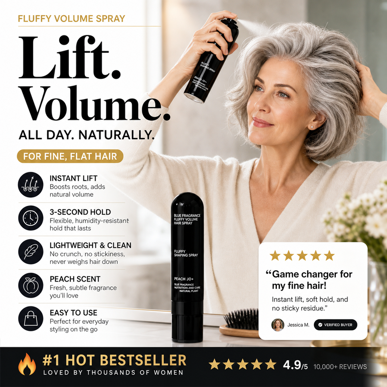 Limited Stock!!! RZXEA™  Fluffy Hair Shaping Spray, Long Lasting Peach Scent Volumizing Hair Mist for All-Day Hold