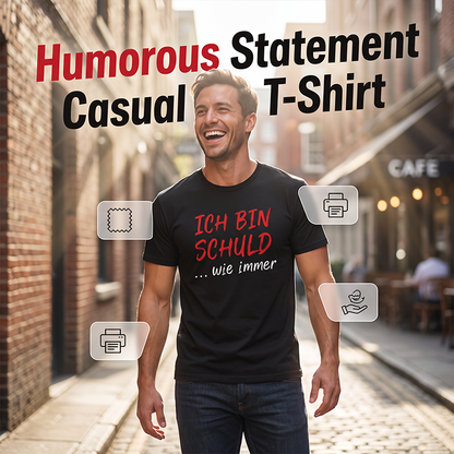 Witziges deutsches Slogan-T-Shirt für Herren, schwarz, Kurzarm, Rundhalsausschnitt