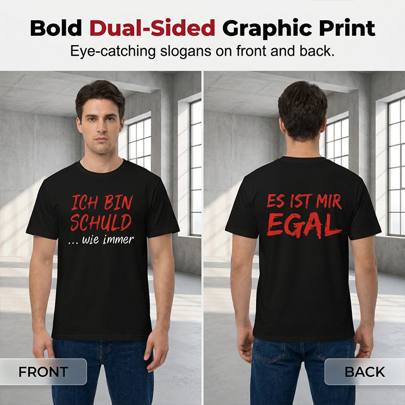 Witziges deutsches Slogan-T-Shirt für Herren, schwarz, Kurzarm, Rundhalsausschnitt